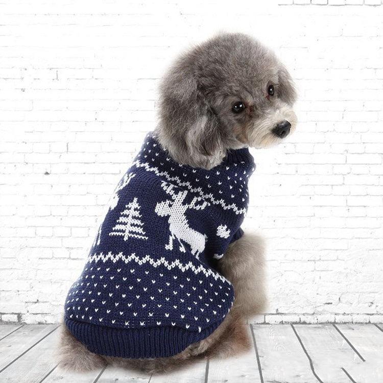 Festive Holiday Pet Sweater - Blue And Red Christmas Reindeer Design-2