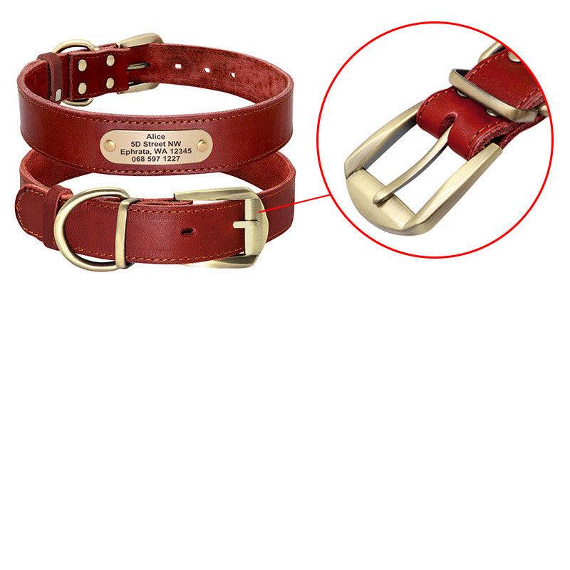 Custom Engraved Leather Dog Collar With Golden Nameplate - Personalized Identification For Medium To Large Dogs-7