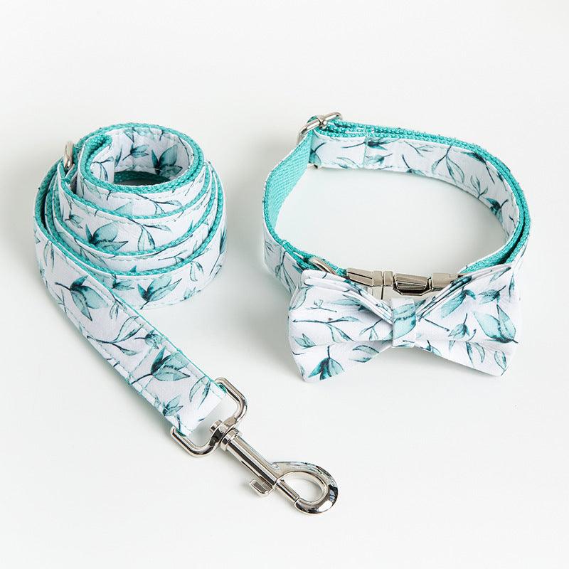 Tropical Leaf Bow Tie Dog Collar Leash Set-1