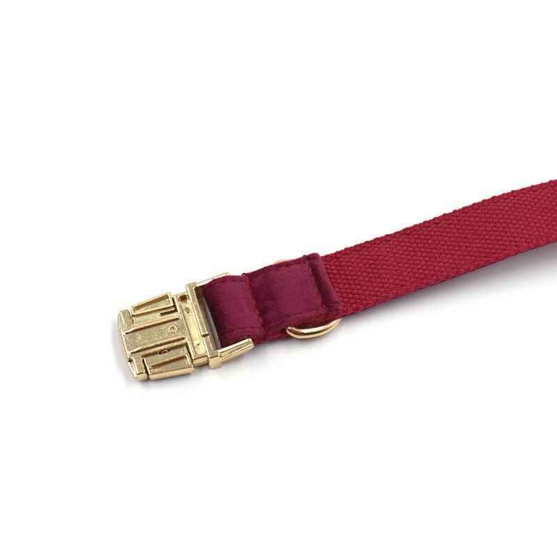 Luxurious Burgundy Velvet Pet Collar With Custom Engraving-1
