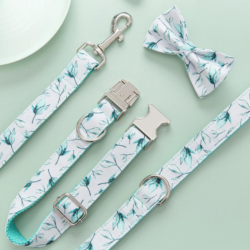 Tropical Leaf Bow Tie Dog Collar Leash Set-3
