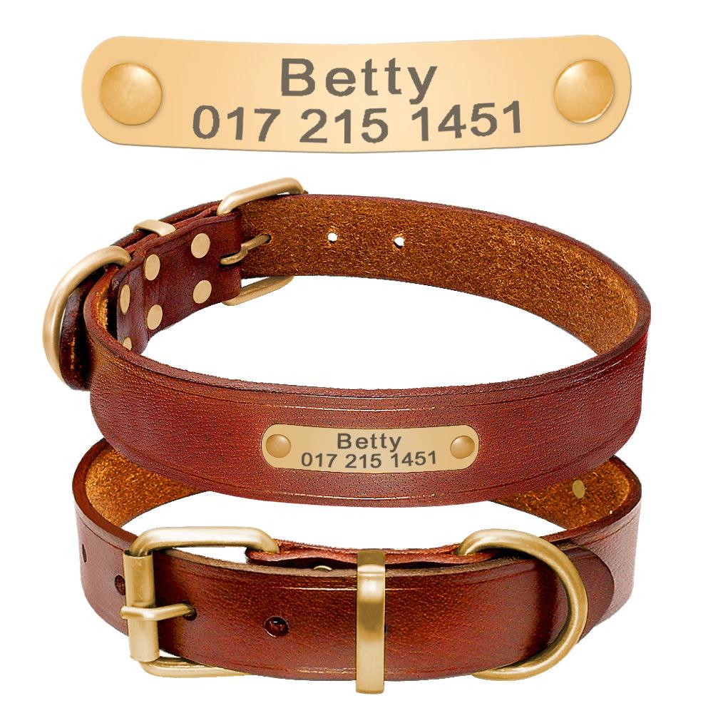 Personalized Genuine Leather Dog Collar With Stainless Steel Nameplate-3