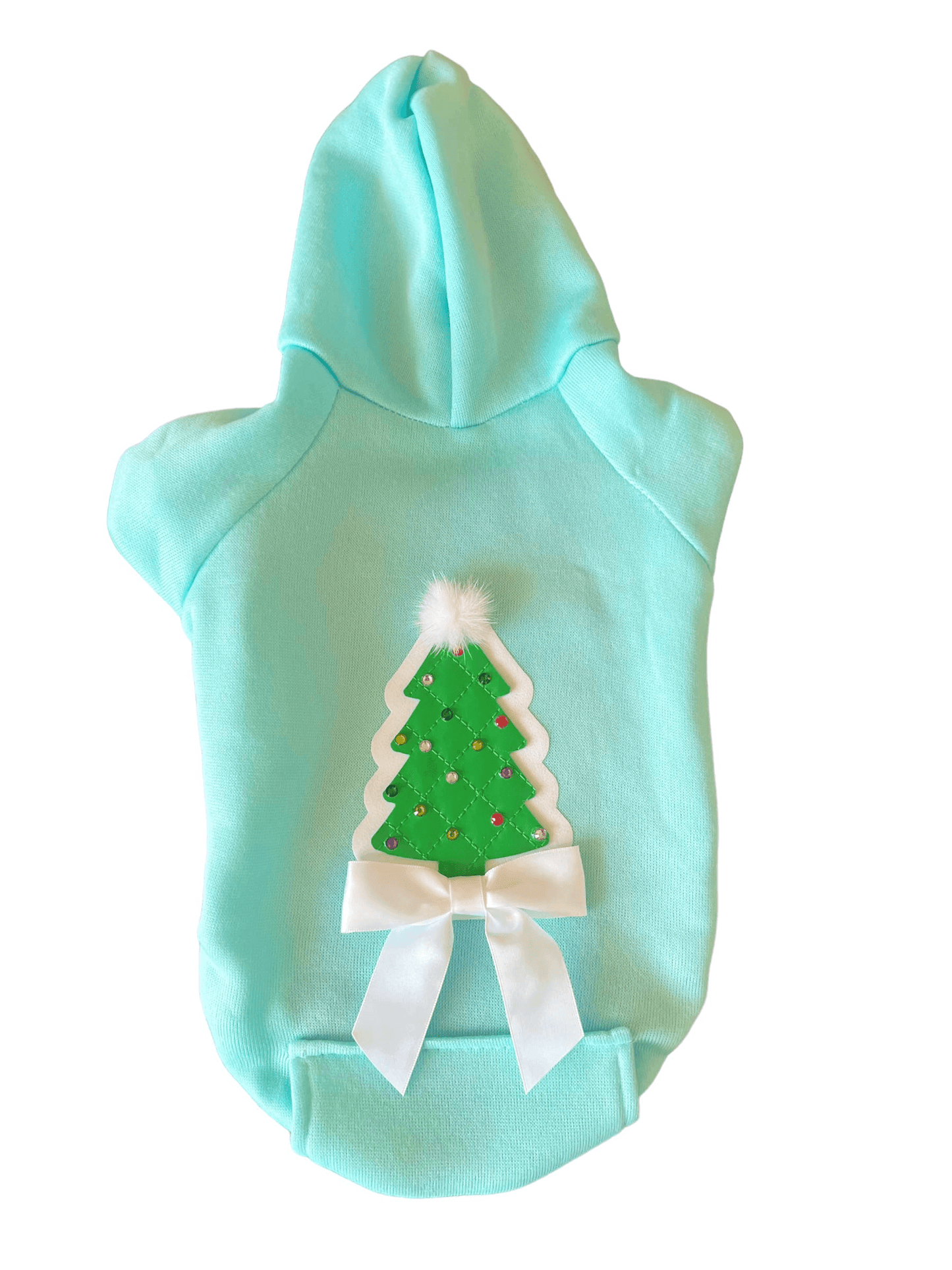 Quilted Christmas Tree Rhinestone Dog Hoodie with Pockets-3