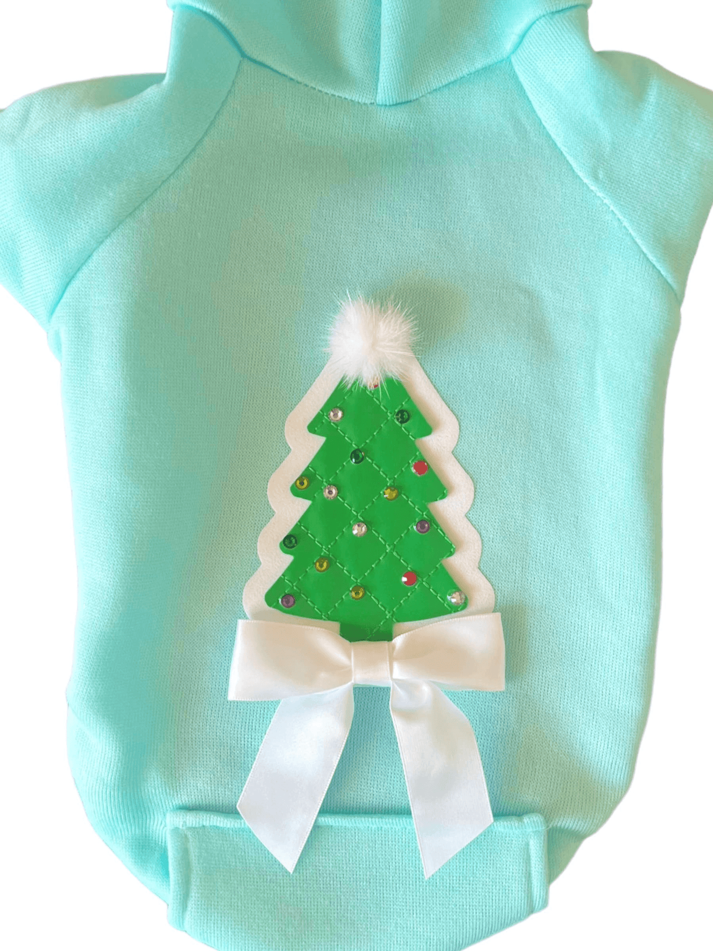 Quilted Christmas Tree Rhinestone Dog Hoodie with Pockets-4