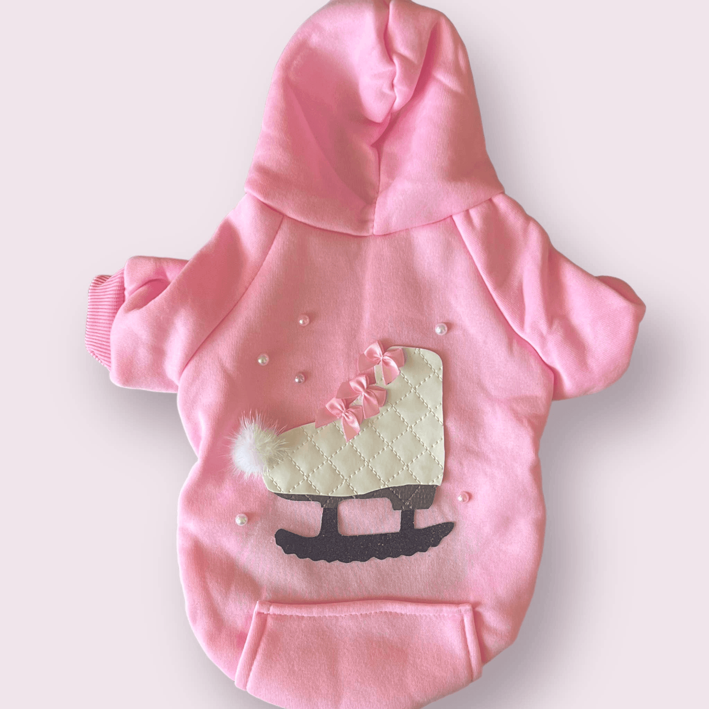 Quilted Ice Skate Dog Hoodie with Pockets and Mink Pompom-3