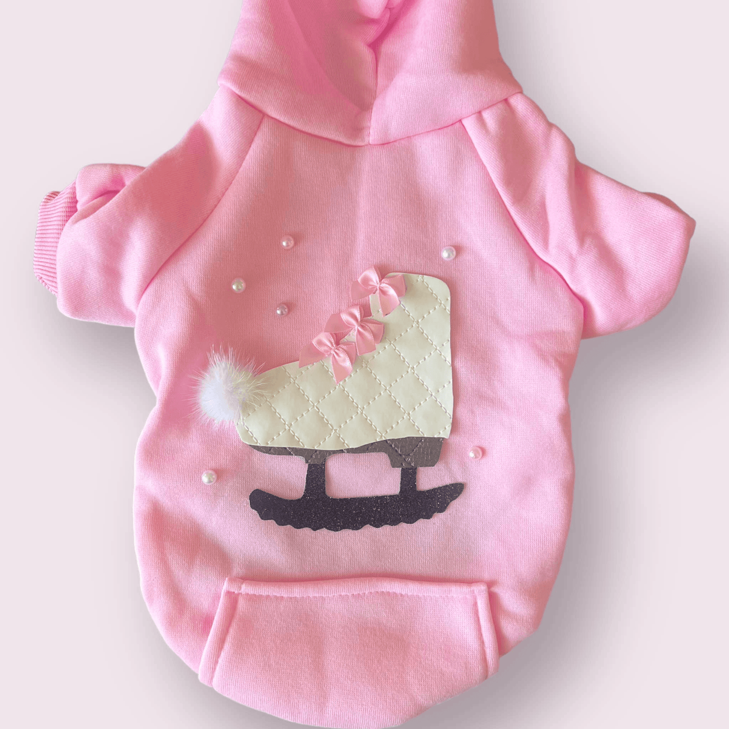 Quilted Ice Skate Dog Hoodie with Pockets and Mink Pompom-4