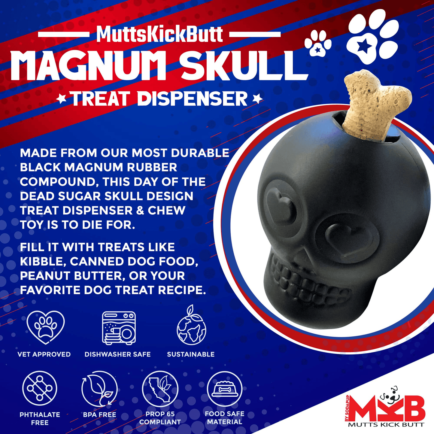 MKB Day of the Dead Sugar Skull Chew Toy & Treat Dispenser-4