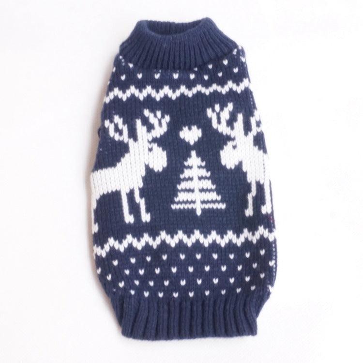 Festive Holiday Pet Sweater - Blue And Red Christmas Reindeer Design-3