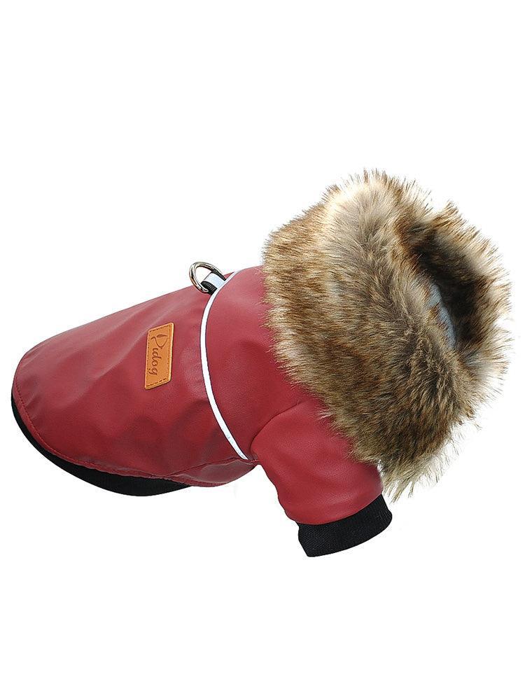 Luxury Fur-Trimmed Leather Jacket For Dogs-3