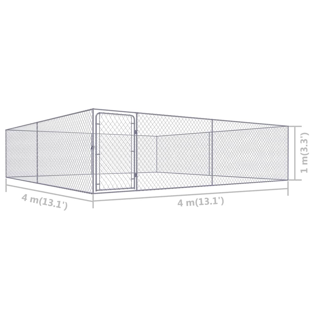 vidaXL Outdoor Dog Kennel Large Dog Crate Dog Cage Playpen Galvanized Steel-2