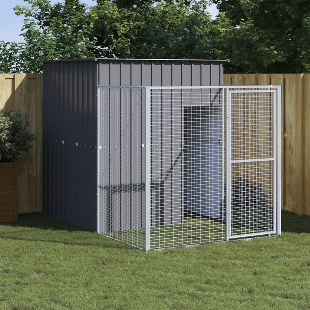 vidaXL Dog House Outdoor Dog Kennel Crate Shelter with Run Galvanized Steel-5