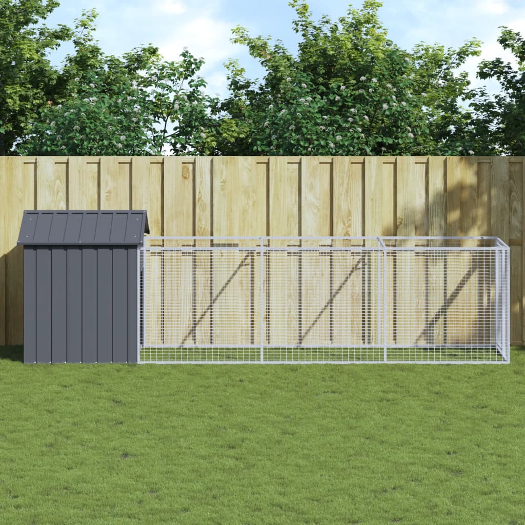 vidaXL Dog House with Run Outdoor Dog Kennel Animal House Galvanized Steel-6