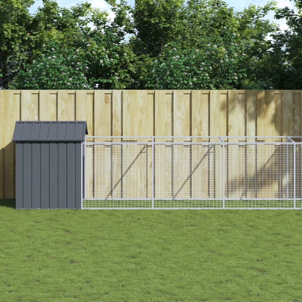 vidaXL Dog House with Run Outdoor Dog Kennel Animal House Galvanized Steel-9