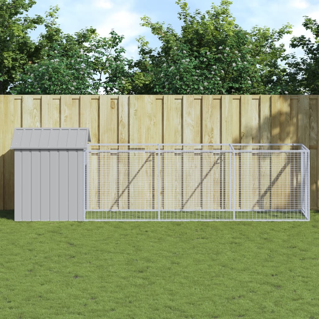 vidaXL Dog House with Run Outdoor Dog Kennel Animal House Galvanized Steel-14