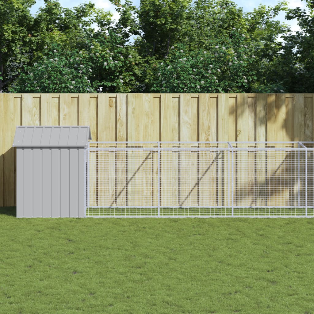 vidaXL Dog House with Run Outdoor Dog Kennel Animal House Galvanized Steel-10