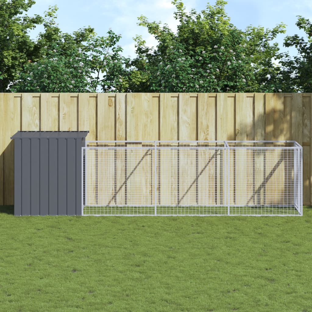 vidaXL Dog House with Run Outdoor Dog Kennel Cage Shelter Galvanized Steel-10