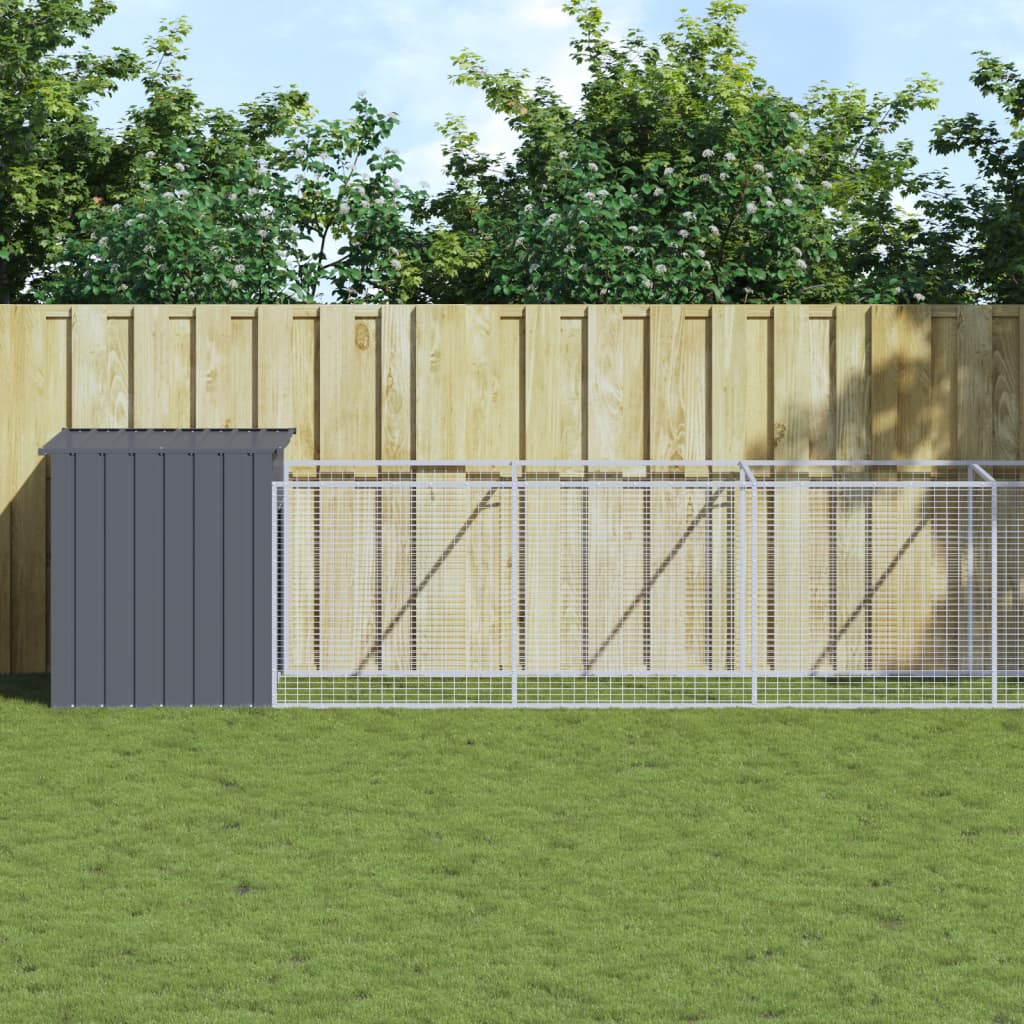 vidaXL Dog House with Run Outdoor Dog Kennel Cage Shelter Galvanized Steel-9