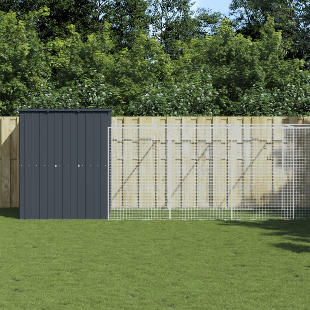 vidaXL Dog House Outdoor Dog Kennel Crate Shelter with Run Galvanized Steel-16