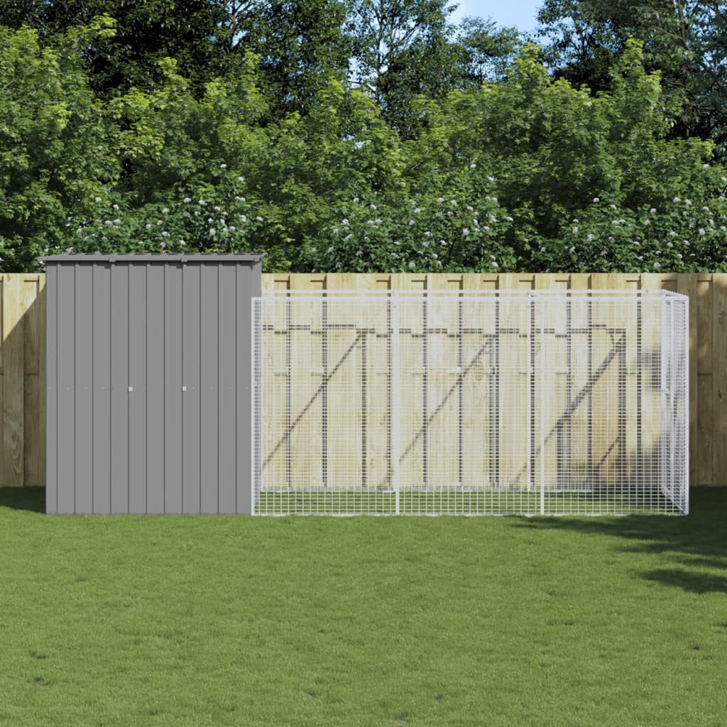 vidaXL Dog House Outdoor Dog Kennel Crate Shelter with Run Galvanized Steel-8