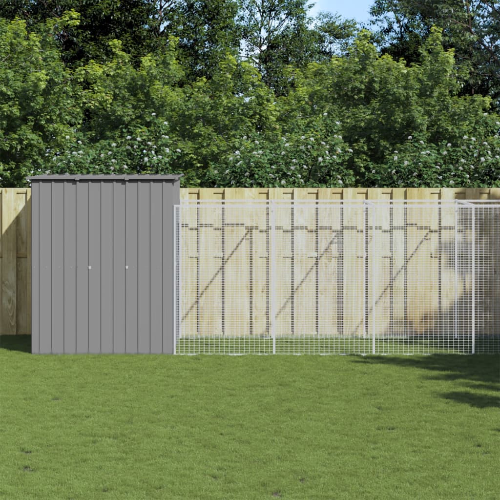 vidaXL Dog House Outdoor Dog Kennel Crate Shelter with Run Galvanized Steel-15