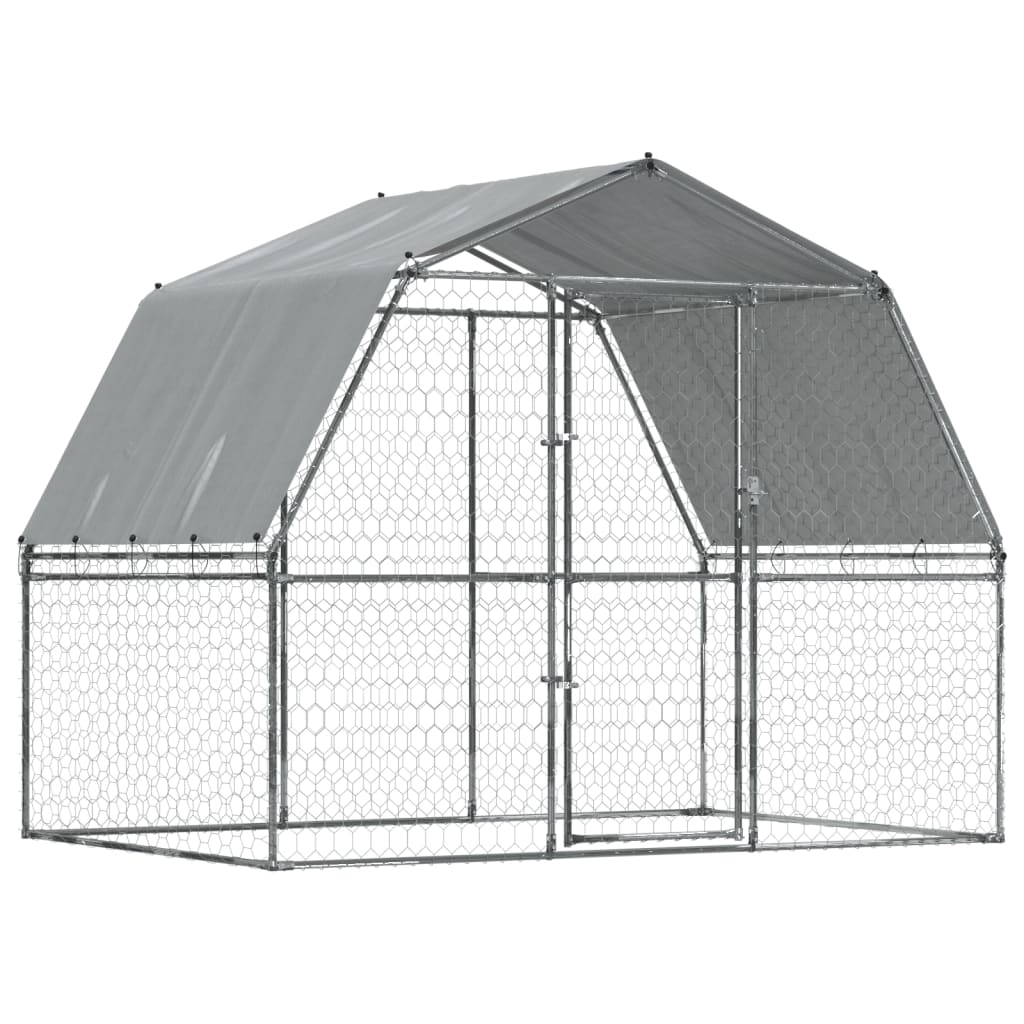 vidaXL Dog Cages with Roof and Door Silver Animal Kennel 2 Pcs Galvanized Steel-2