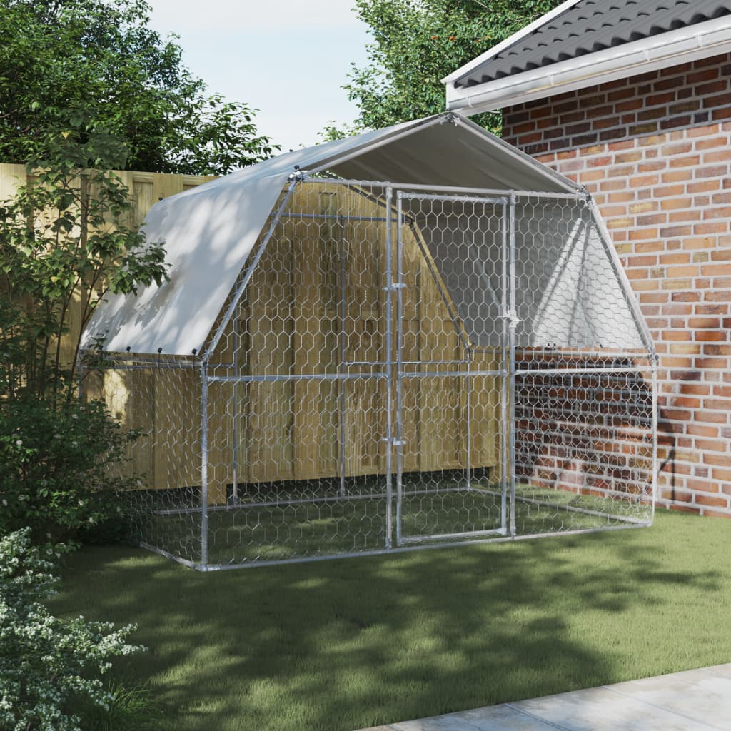 vidaXL Dog Cages with Roof and Door Silver Animal Kennel 2 Pcs Galvanized Steel-4