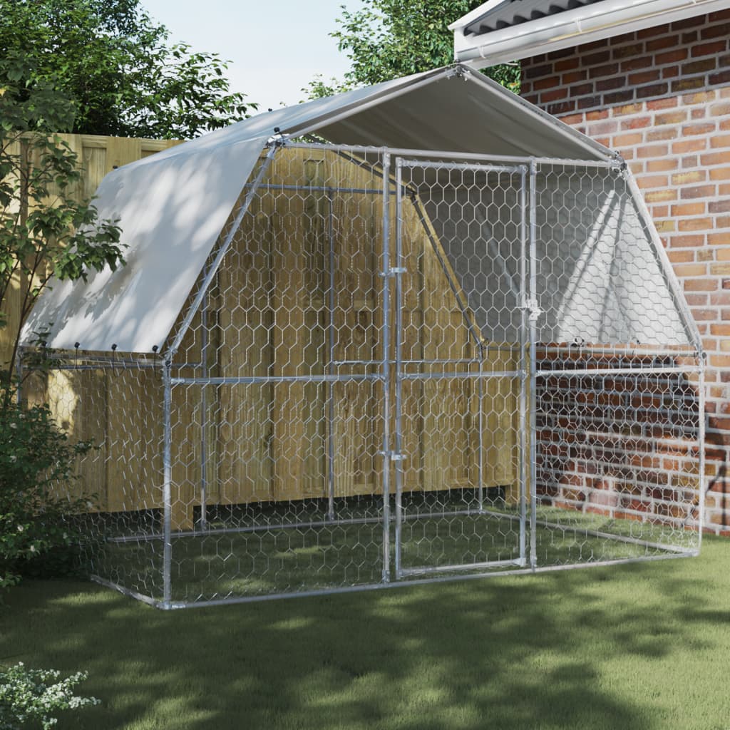 vidaXL Dog Cages with Roof and Door Silver Animal Kennel 2 Pcs Galvanized Steel-0