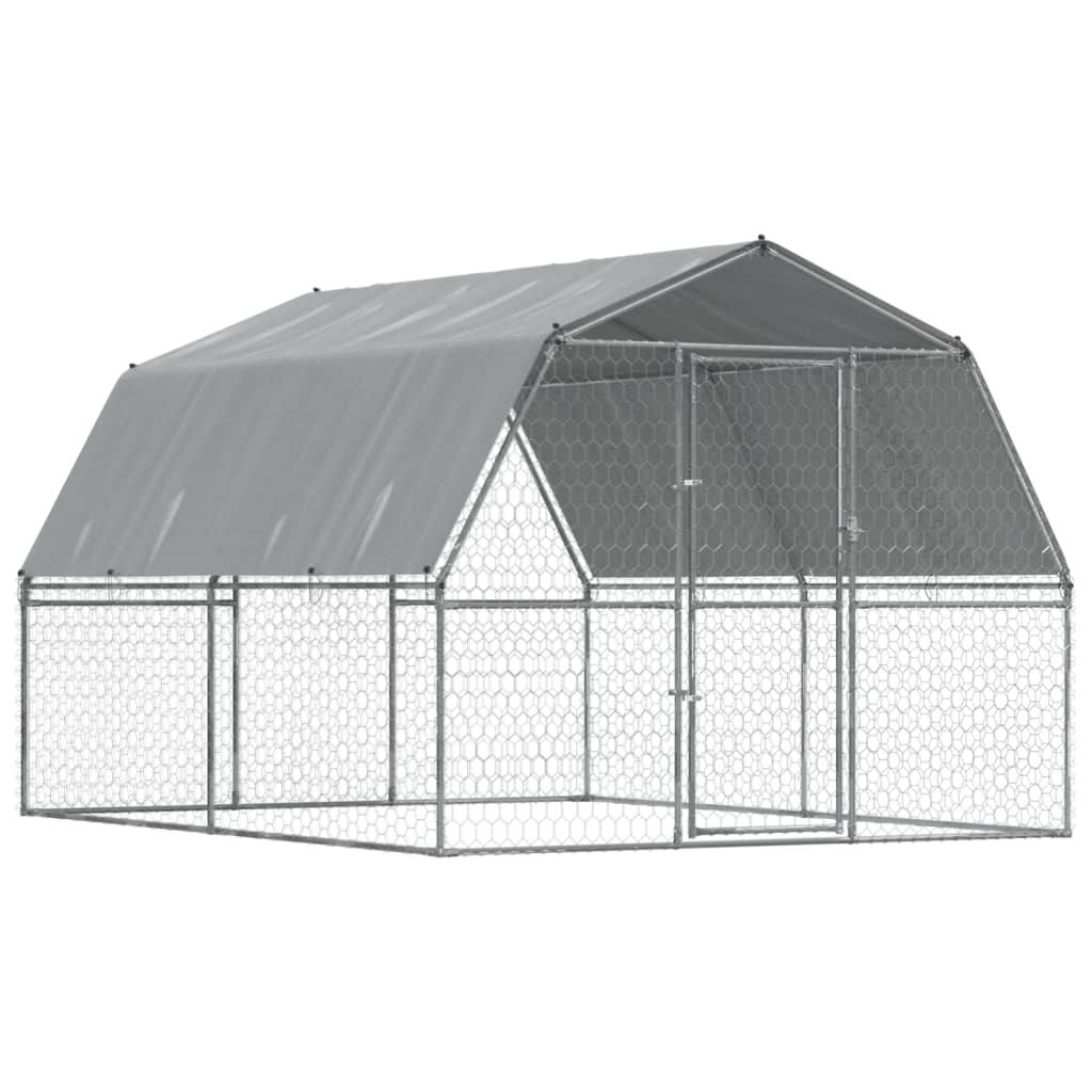 vidaXL Dog Cages with Roof and Door Silver Animal Kennel 2 Pcs Galvanized Steel-3