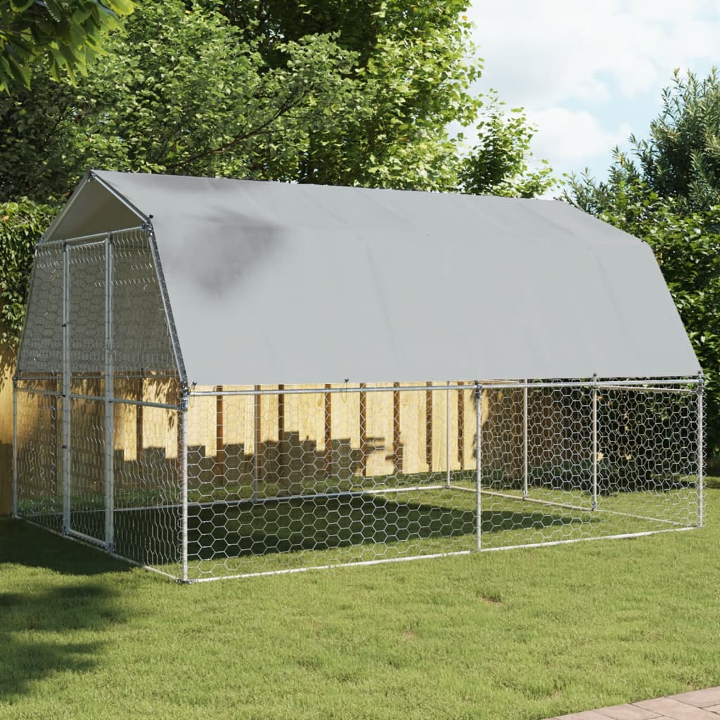vidaXL Dog Cages with Roof and Door Silver Animal Kennel 2 Pcs Galvanized Steel-1
