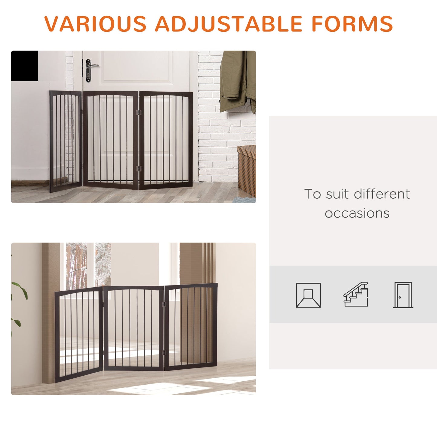 Folding 3 Panel Pet Gate Wooden Foldable Dog Fence Indoor Free Standing Safety Gate Portable Separation Pet Barrier Guard-3