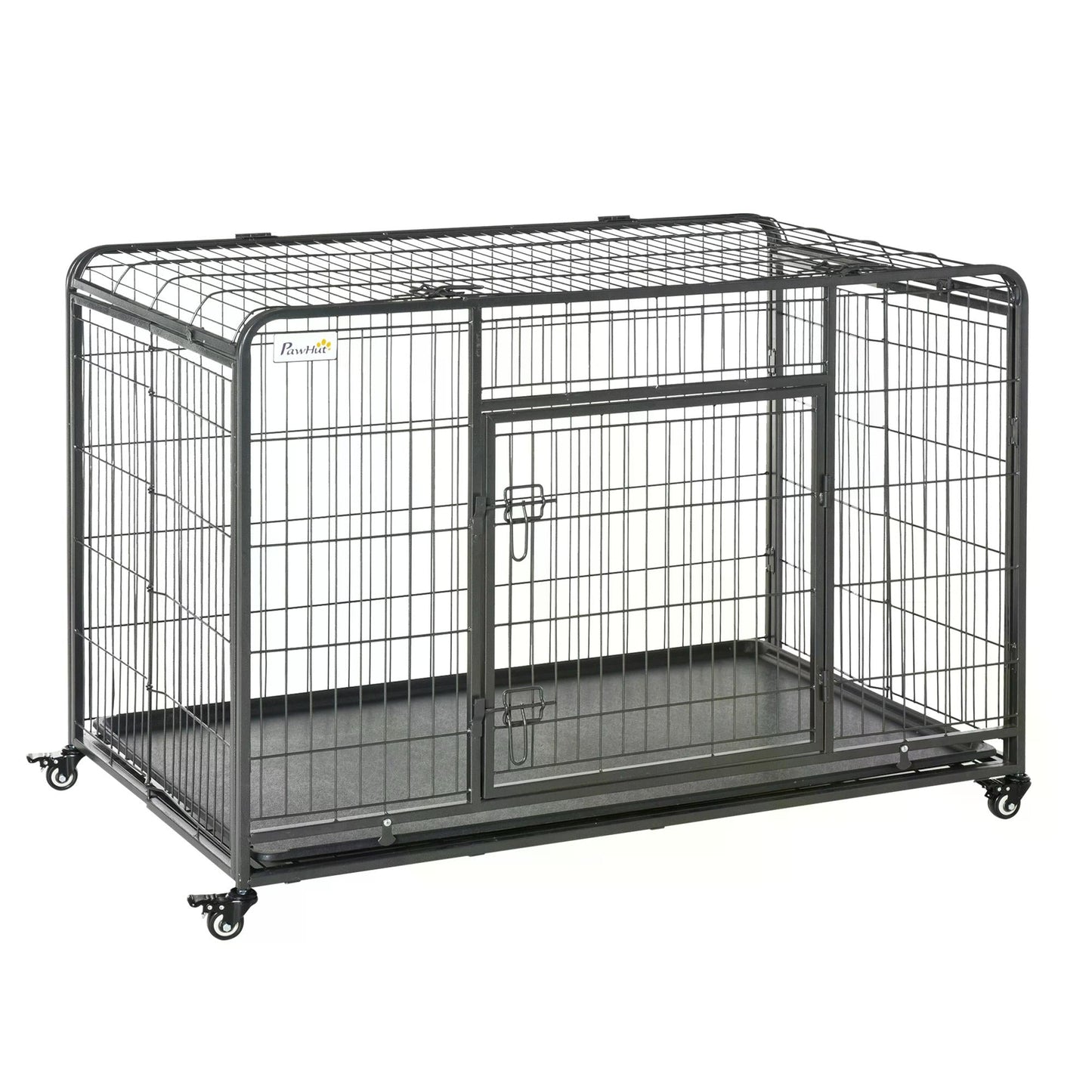 Heavy Duty Dog Crates Foldable Doge Kennel and Dog Cage Pet Playpen with Double Doors Removable Tray Lockable Wheels 125cm x 76cm x 81cm.-0