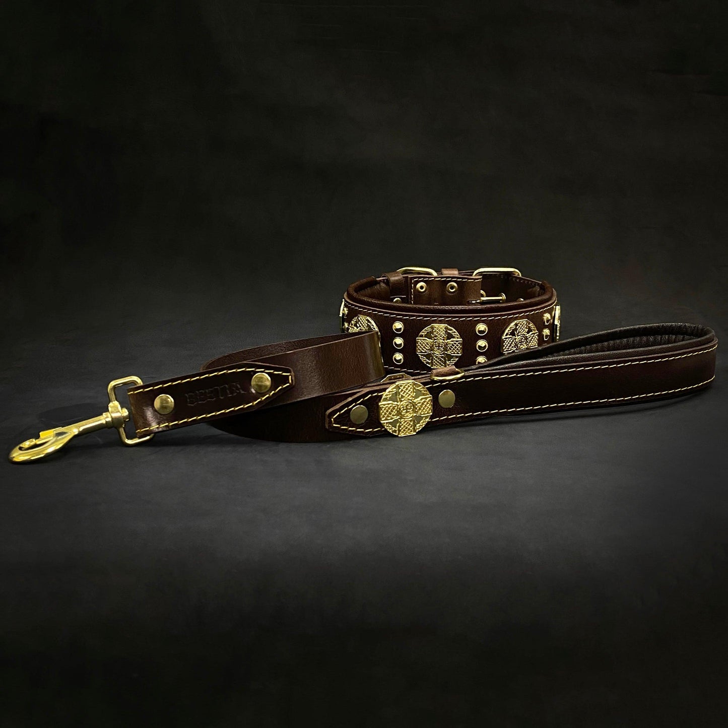 The "Maximus" collar 2.5 inch wide brown & gold-4