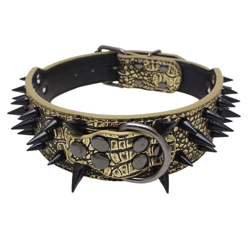Black Spiked Leather Dog Collar For Large Breeds-7