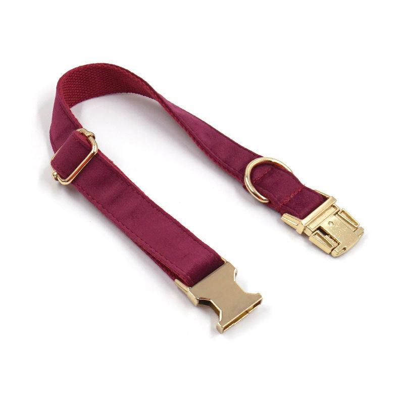 Luxurious Burgundy Velvet Pet Collar With Custom Engraving-3