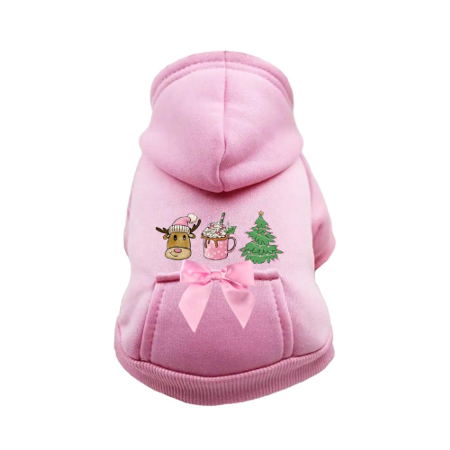 Christmas Reindeer Dog Hoodie with Pockets and Silk Bow-3