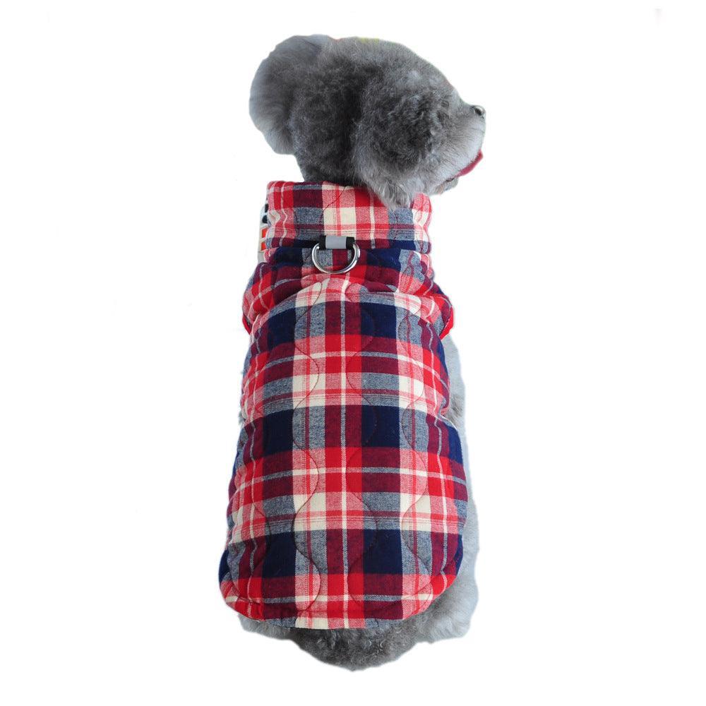 Cozy Plaid Zipper Down Jacket For Winter Pets-5