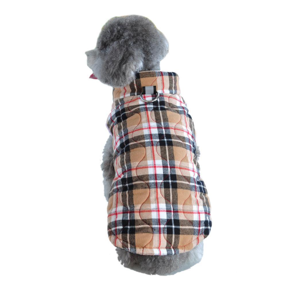 Cozy Plaid Zipper Down Jacket For Winter Pets-2