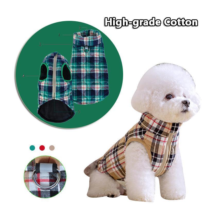 Cozy Plaid Zipper Down Jacket For Winter Pets-0