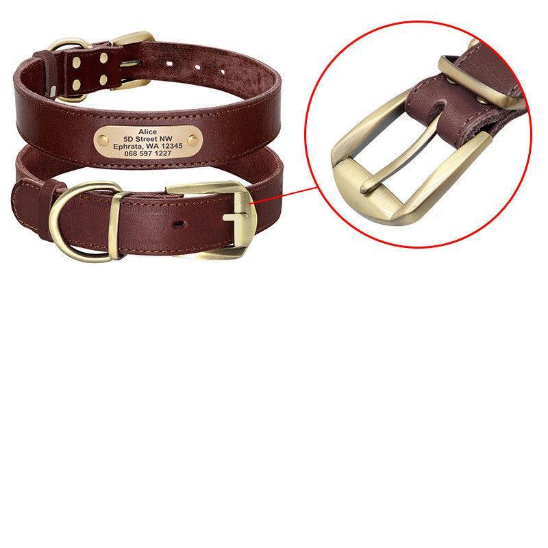 Custom Engraved Leather Dog Collar With Golden Nameplate - Personalized Identification For Medium To Large Dogs-6