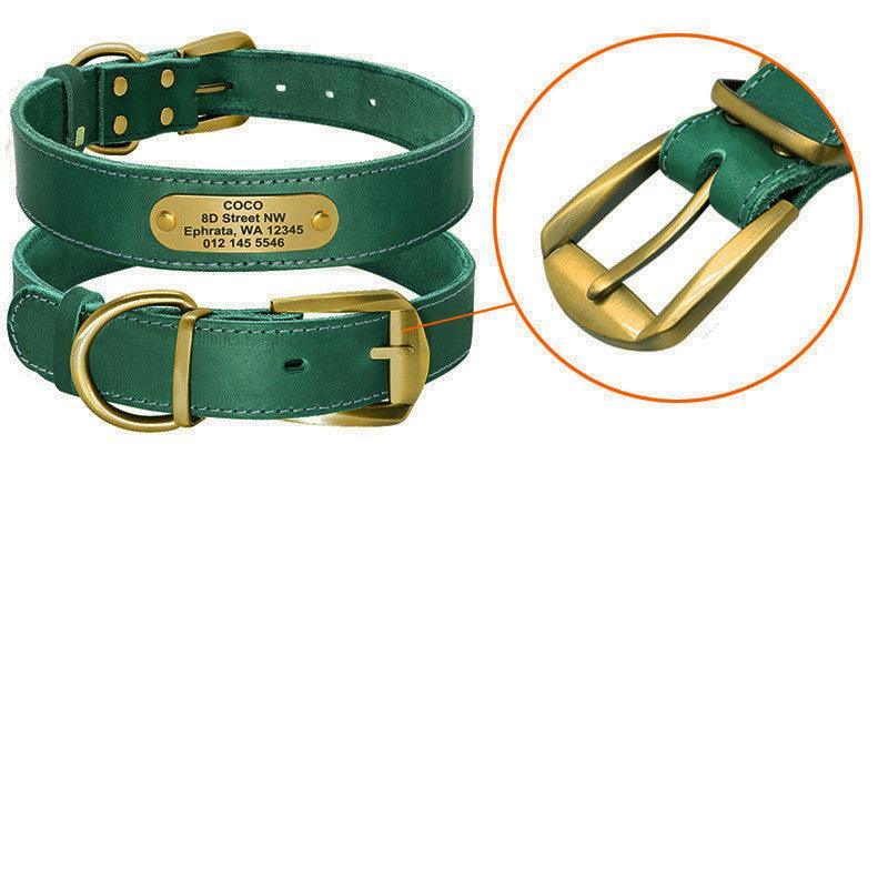 Custom Engraved Leather Dog Collar With Golden Nameplate - Personalized Identification For Medium To Large Dogs-5