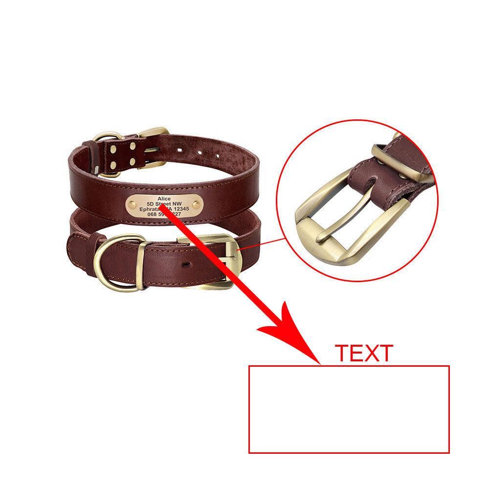 Custom Engraved Leather Dog Collar With Golden Nameplate - Personalized Identification For Medium To Large Dogs-4