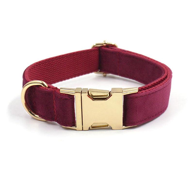 Luxurious Burgundy Velvet Pet Collar With Custom Engraving-0