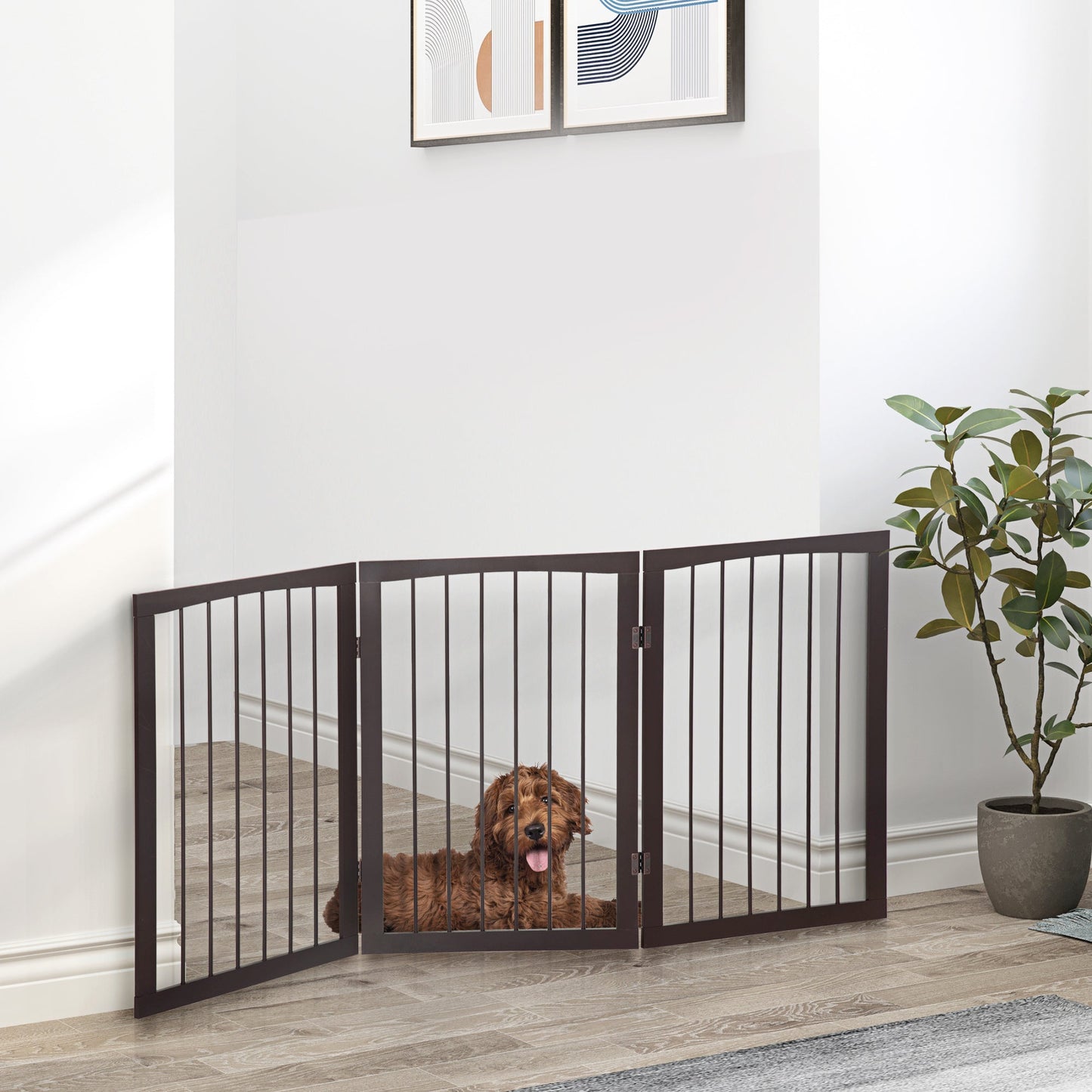 Folding 3 Panel Pet Gate Wooden Foldable Dog Fence Indoor Free Standing Safety Gate Portable Separation Pet Barrier Guard-1