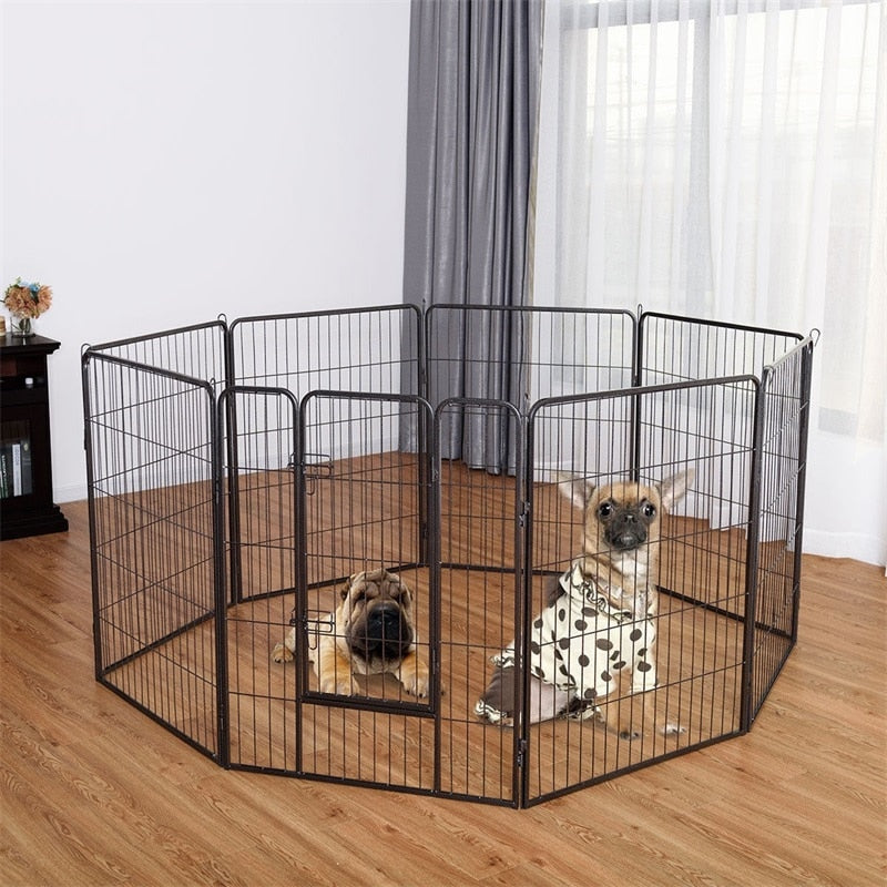 40" 8 Metal Panel Heavy Duty Pet Playpen Dog Fences Black Security Gate Supplies for Pets PS7067-0
