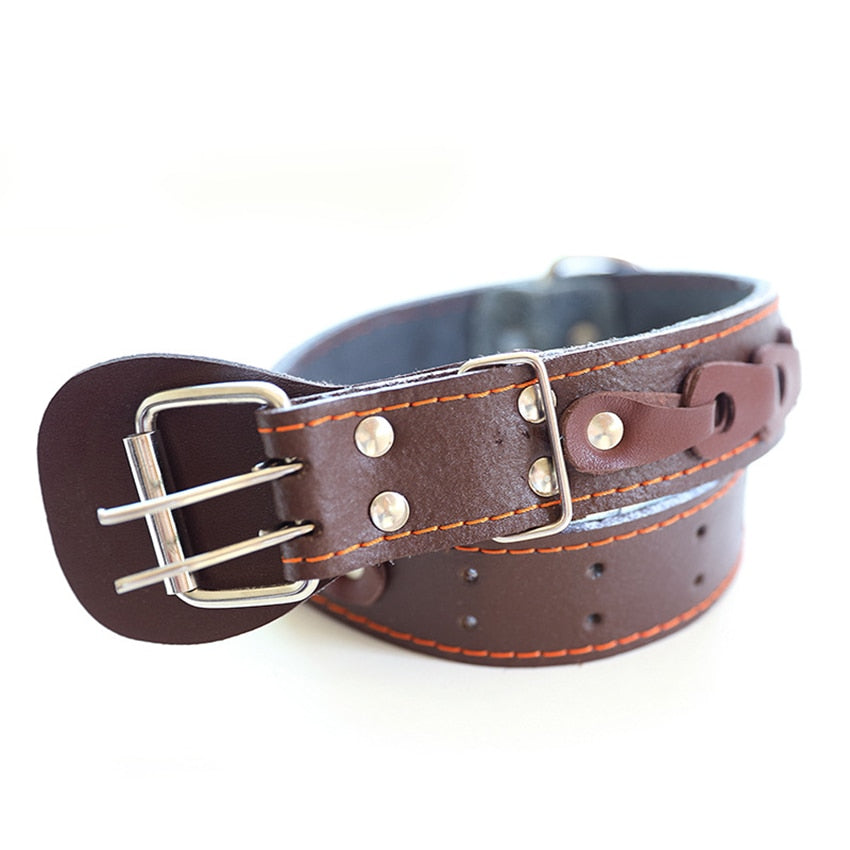 Pet Dog Collar Durable Leather Neck Strap Soft PU Leather Necklace Personalized Adjustable Collars for Large Dogs Pet Supplies-4