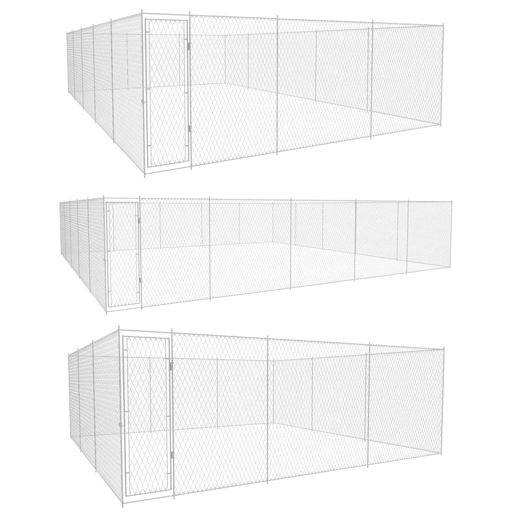 vidaXL Outdoor Dog Kennel Large Dog Crate Dog Cage Playpen Galvanized Steel-5