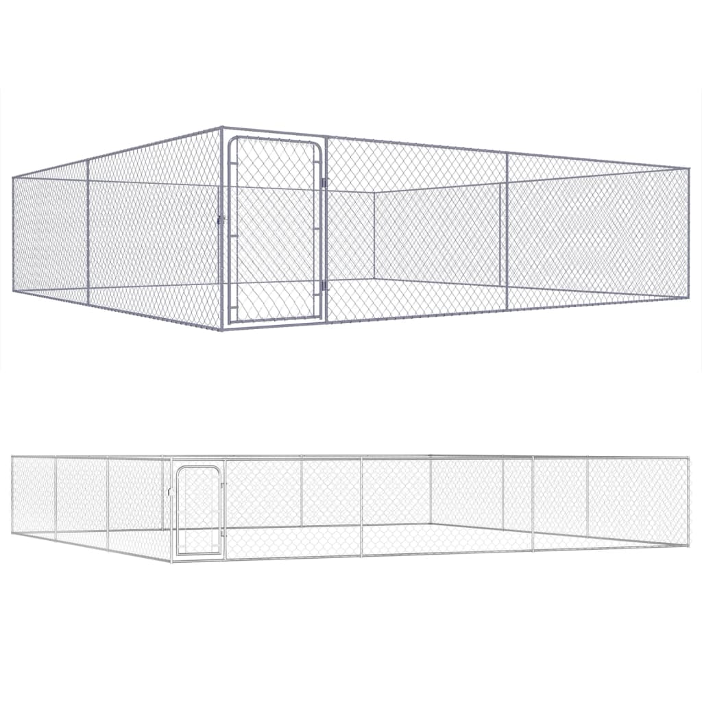 vidaXL Outdoor Dog Kennel Large Dog Crate Dog Cage Playpen Galvanized Steel-5