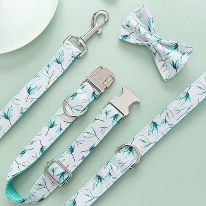 Tropical Leaf Bow Tie Dog Collar Leash Set-3