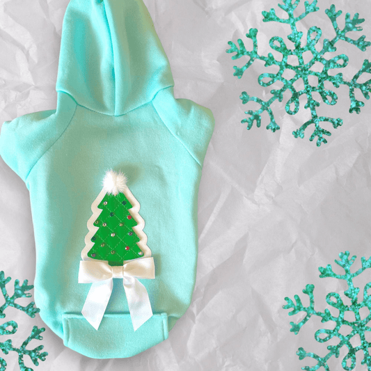 Quilted Christmas Tree Rhinestone Dog Hoodie with Pockets-0