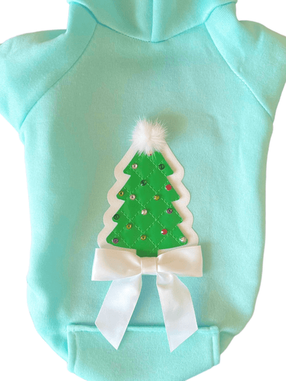 Quilted Christmas Tree Rhinestone Dog Hoodie with Pockets-4